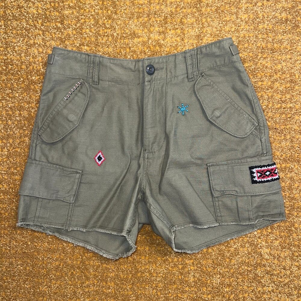 Denim & Supply Ralph Lauren Cargo Shorts Navajo Beadwork Military Green Sz 26
